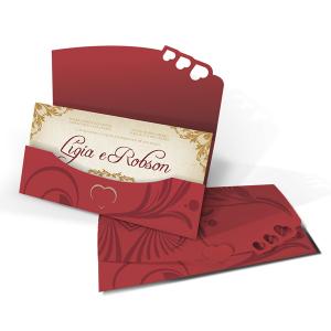 Convite Casamento Pequim Lâmina Couché 250g 116x269mm Coloridos 4x0 Faca Padrão Noivinhos Envelope Color Plus Estampado
